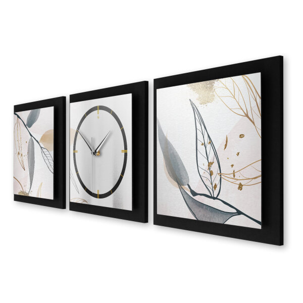 3-teilige Designer-Wanduhr „Leaves“ in modernem Metallic-Look | B-Ware