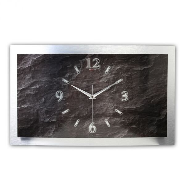 3D Wanduhr Schiefer aus geb&uuml;rstetem Aluminium mit leisem Funk- oder Quarzuhrwerk 80x40cm leises Funkuhrwerk