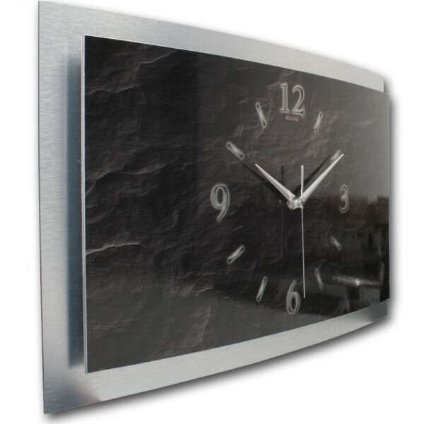 3D Wanduhr Schiefer aus gebürstetem Aluminium mit...