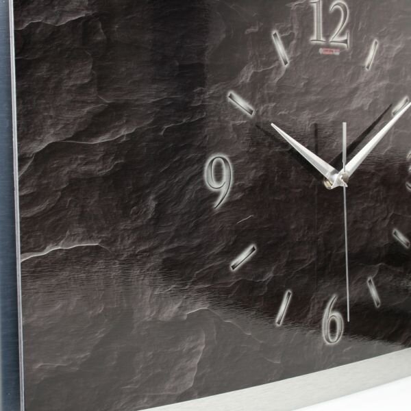 3D Wanduhr Schiefer aus geb&uuml;rstetem Aluminium mit leisem Funk- oder Quarzuhrwerk 80x40cm leises Funkuhrwerk