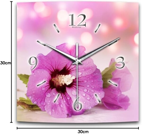 Rosa Bl&uuml;te Designer-Wanduhr mit leisem Uhrwerk aus Alu