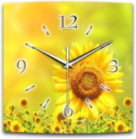 Sonnenblume Designer-Wanduhr mit leisem Uhrwerk aus Alu