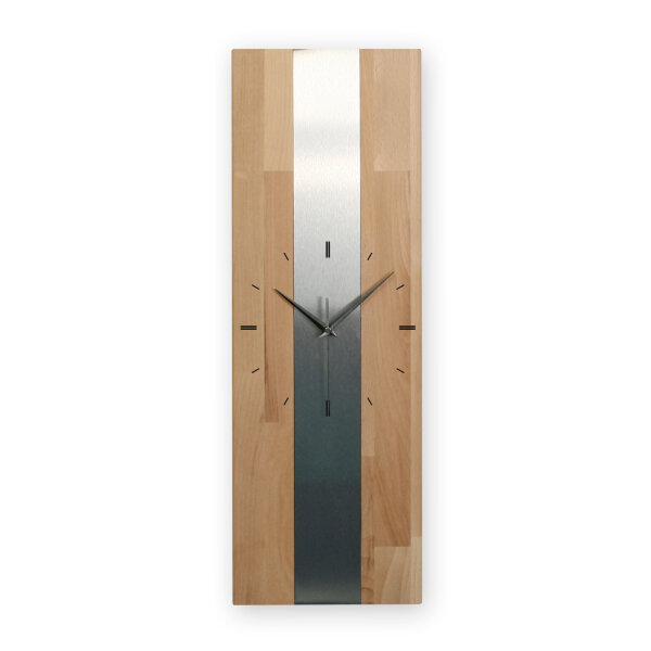 Silver Stripe Designer-Wanduhr aus Massivholz –...
