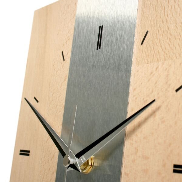 Designer Standuhr "Silver Stripe" aus Massivholz Buche mit leisem Quarzuhrwerk | B-Ware