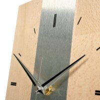 Designer Standuhr "Silver Stripe" aus Massivholz Buche mit leisem Quarzuhrwerk | B-Ware