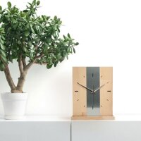 Designer Standuhr "Silver Stripe" aus Massivholz Buche mit leisem Quarzuhrwerk | B-Ware