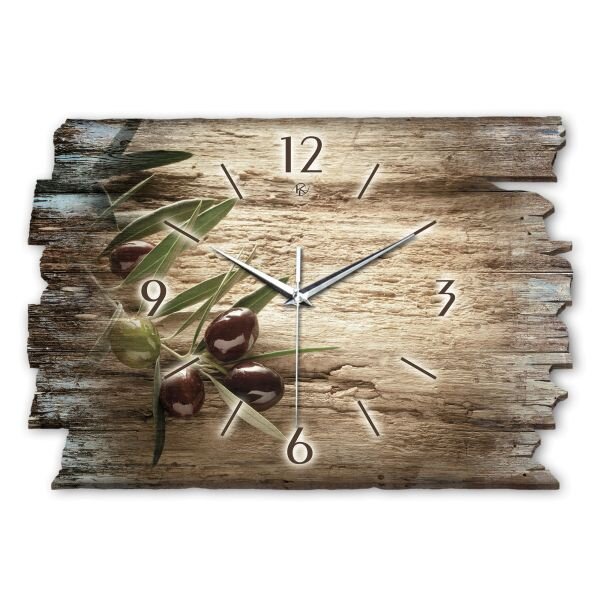 Design-Wanduhr "Oliven" aus Naturholz mit fl&uuml;sterleisem Uhrwerk | B-Ware