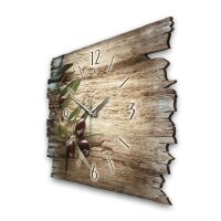 Design-Wanduhr "Oliven" aus Naturholz mit fl&uuml;sterleisem Uhrwerk | B-Ware