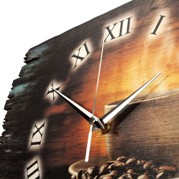 Design-Wanduhr "Kaffee" aus Naturholz mit flüsterleisem Uhrwerk | B-Ware