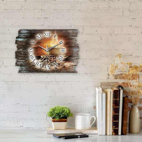 Design-Wanduhr "Kaffee" aus Naturholz mit flüsterleisem Uhrwerk | B-Ware