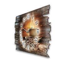 Design-Wanduhr "Kaffee" aus Naturholz mit flüsterleisem Uhrwerk | B-Ware