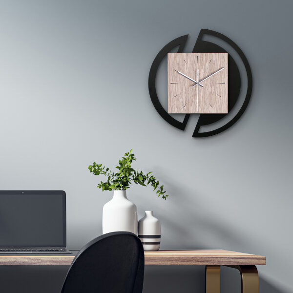 Runde Designer Wanduhr aus Holz mit stilvollem Akzent aus Graueiche-Furnier