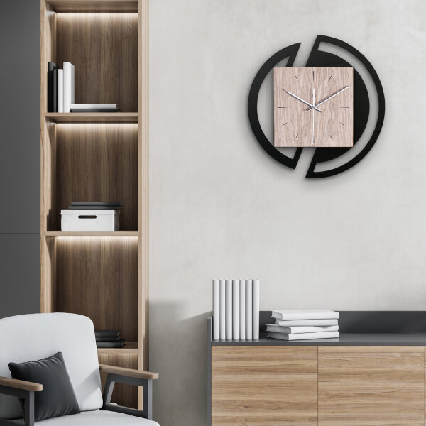 Runde Designer Wanduhr aus Holz mit stilvollem Akzent aus Graueiche-Furnier