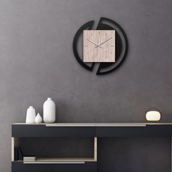 Runde Designer Wanduhr aus Holz mit stilvollem Akzent aus Graueiche-Furnier
