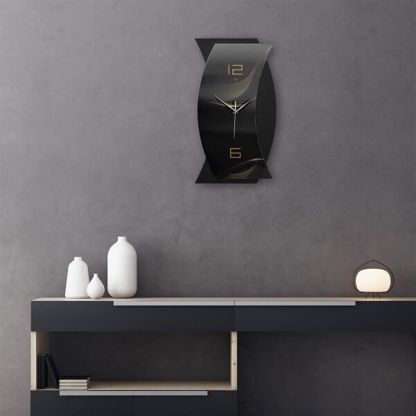 Designer-Wanduhr „Dark Waves“ in modernem Metallic-Look | B-Ware
