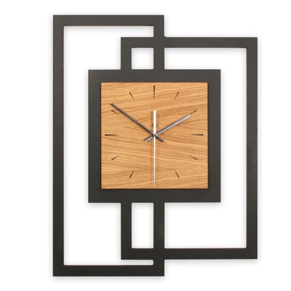 Designer Wanduhr aus Holz mit Akzent aus Eiche-Echtholzfurnier | B-Ware