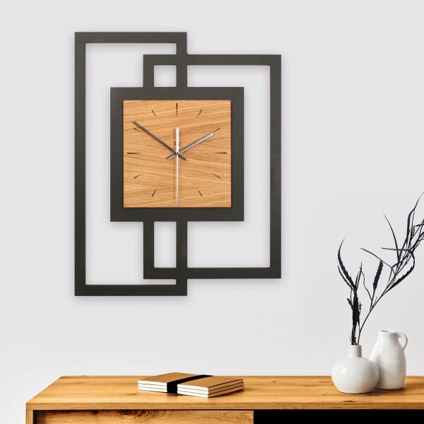 Designer Wanduhr aus Holz mit Akzent aus Eiche-Echtholzfurnier | B-Ware