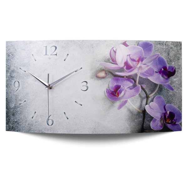 Orchidee Relax Designer-Wanduhr mit leisem Uhrwerk aus Alu