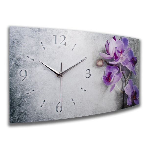 Orchidee Relax Designer-Wanduhr mit leisem Uhrwerk aus Alu