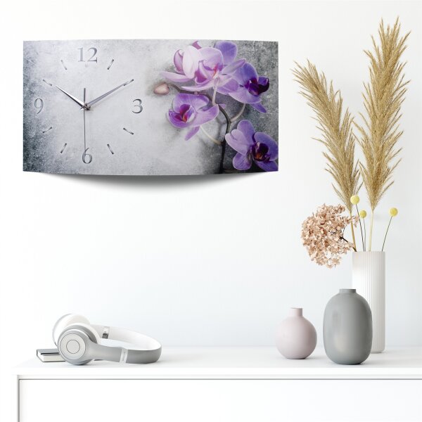 Orchidee Relax Designer-Wanduhr mit leisem Uhrwerk aus Alu