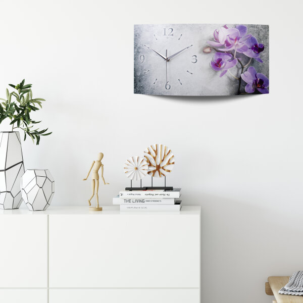 Orchidee Relax Designer-Wanduhr mit leisem Uhrwerk aus Alu