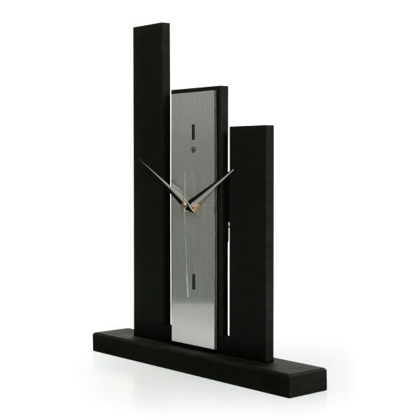 Designer-Standuhr &bdquo;Stairs&ldquo; aus Holz &ndash; schwarze Tischuhr in modernem Metallic-Look ohne Ticken