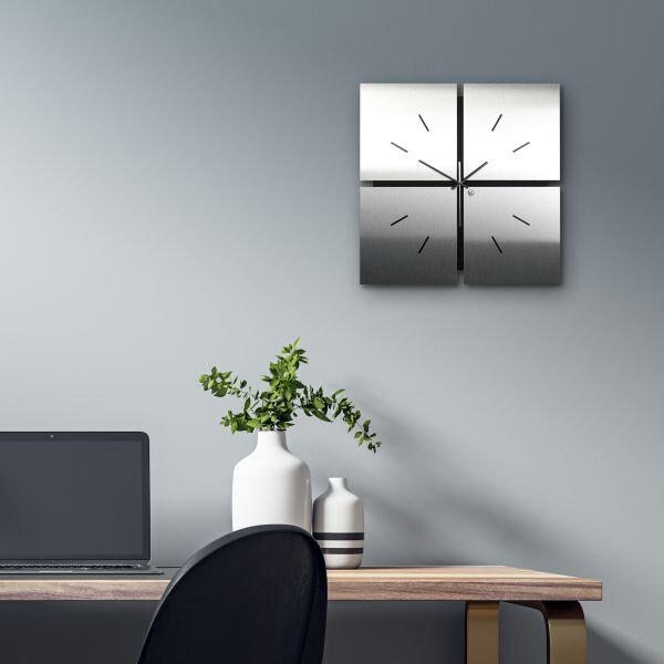 Designer-Wanduhr &bdquo;Silver Squares&ldquo; in modernem Metallic-Look