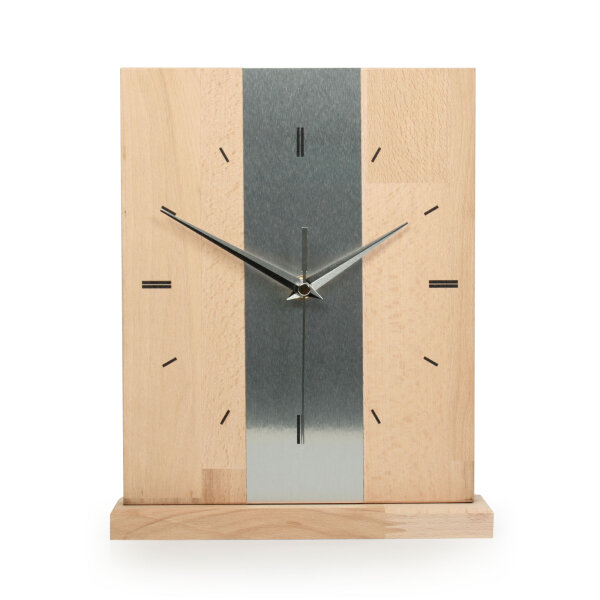 Silver Stripe Designer-Standuhr aus Massivholz...