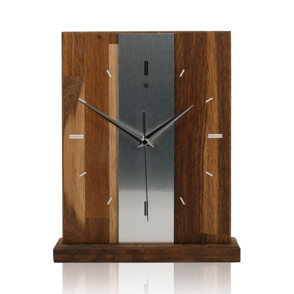 Silver Stripe Designer-Standuhr aus Massivholz Eiche/Buche – leises Uhrwerk