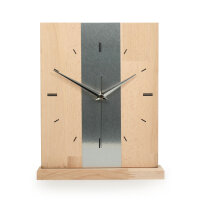 Silver Stripe Designer-Standuhr aus Massivholz Eiche/Buche – leises Uhrwerk