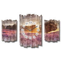 Lavendelfeld Holland Shabby chic Dreiteilige Wanduhr aus MDF mit leisem Funk- oder Quarzuhrwerk