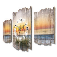 Abendspaziergang am Strand Shabby chic Dreiteilige Wanduhr aus MDF mit leisem Funk- o. Quarzuhrwerk