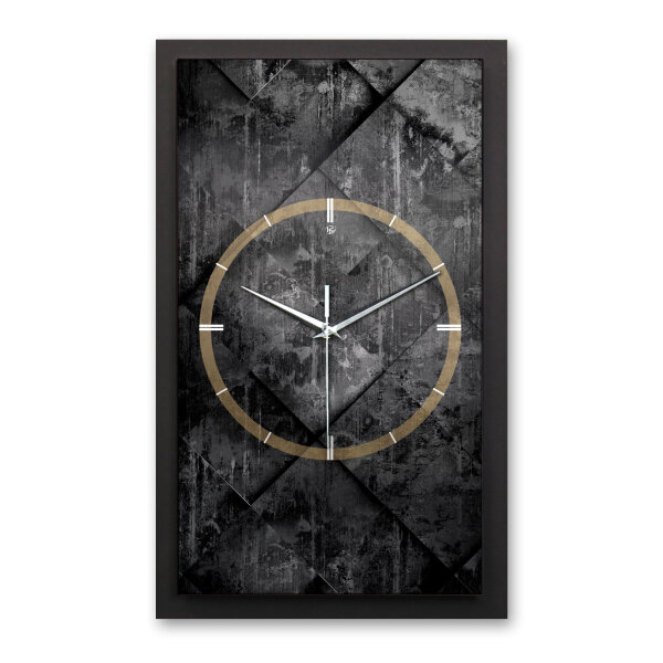 3D Wanduhr "Black Structure" aus gebürstetem Aluminium & MDF mit leisem Funk- oder Quarzuhrwerk