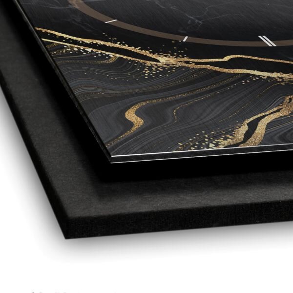 3D Wanduhr "Black & Gold Waves" aus gebürstetem Aluminium & MDF mit leisem Funk- oder Quarzuhrwerk