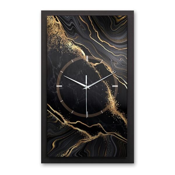 3D Wanduhr "Black & Gold Waves" aus gebürstetem Aluminium & MDF mit leisem Funk- oder Quarzuhrwerk