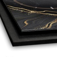 3D Wanduhr "Black & Gold Waves" aus gebürstetem Aluminium & MDF mit leisem Funk- oder Quarzuhrwerk