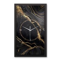 3D Wanduhr "Black & Gold Waves" aus gebürstetem Aluminium & MDF mit leisem Funk- oder Quarzuhrwerk