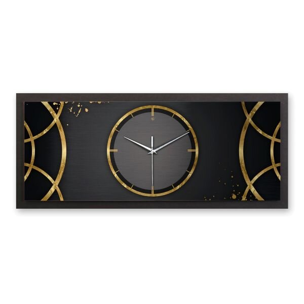 3D Wanduhr "Golden Ring" aus geb&uuml;rstetem Aluminium & MDF quer mit leisem Funk- oder Quarzuhrwerk