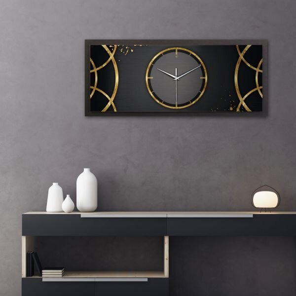 3D Wanduhr "Golden Ring" aus geb&uuml;rstetem Aluminium & MDF quer mit leisem Funk- oder Quarzuhrwerk