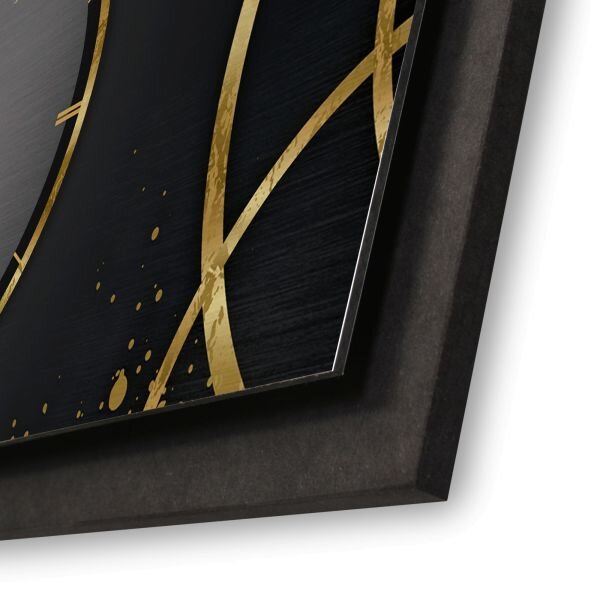3D Wanduhr "Golden Ring" aus geb&uuml;rstetem Aluminium & MDF quer mit leisem Funk- oder Quarzuhrwerk