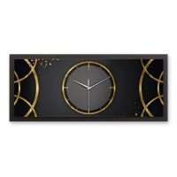 3D Wanduhr "Golden Ring" aus geb&uuml;rstetem Aluminium & MDF quer mit leisem Funk- oder Quarzuhrwerk