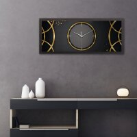 3D Wanduhr "Golden Ring" aus geb&uuml;rstetem Aluminium & MDF quer mit leisem Funk- oder Quarzuhrwerk