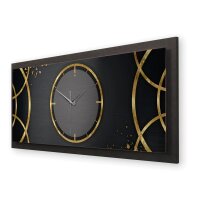 3D Wanduhr "Golden Ring" aus geb&uuml;rstetem Aluminium & MDF quer mit leisem Funk- oder Quarzuhrwerk
