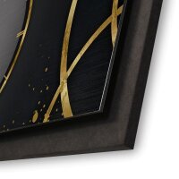 3D Wanduhr "Golden Ring" aus geb&uuml;rstetem Aluminium & MDF quer mit leisem Funk- oder Quarzuhrwerk