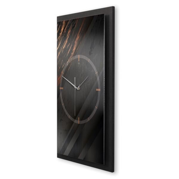 3D Wanduhr "Black & Bronze" aus gebürstetem Aluminium & MDF mit leisem Funk- oder Quarzuhrwerk