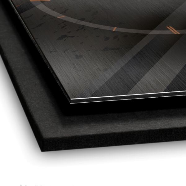 3D Wanduhr "Black & Bronze" aus gebürstetem Aluminium & MDF mit leisem Funk- oder Quarzuhrwerk