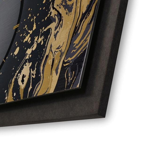 3D Wanduhr "Golden Liquid" aus geb&uuml;rstetem Aluminium & MDF quer mit leisem Funk- oder Quarzuhrwerk