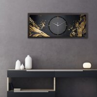 3D Wanduhr "Golden Liquid" aus geb&uuml;rstetem Aluminium & MDF quer mit leisem Funk- oder Quarzuhrwerk