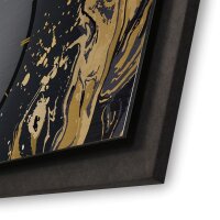 3D Wanduhr "Golden Liquid" aus geb&uuml;rstetem Aluminium & MDF quer mit leisem Funk- oder Quarzuhrwerk