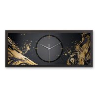 3D Wanduhr "Golden Liquid" aus geb&uuml;rstetem Aluminium & MDF quer mit leisem Funk- oder Quarzuhrwerk